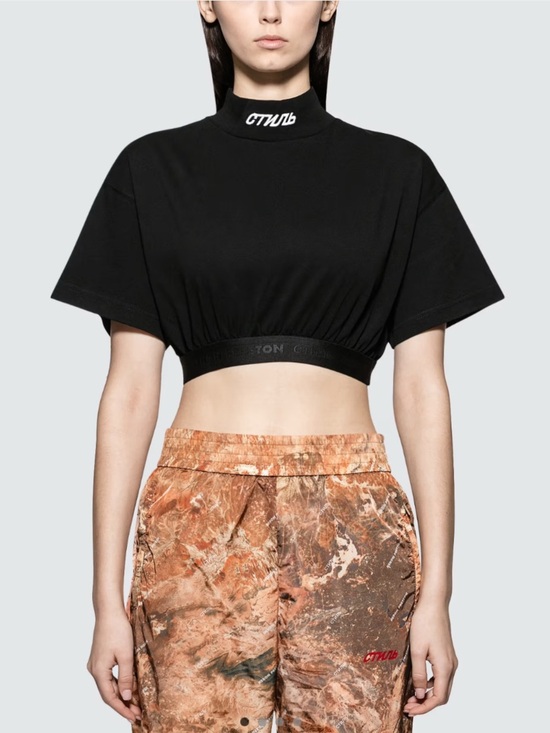 Heron Preston Tops - Heron Preston Black Cropped Mock-Neck Tee with Logo XS